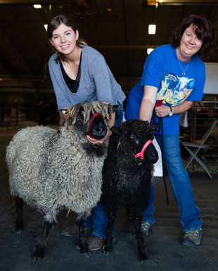 From left, Grace and Elizabeth Corrette show Lincoln Longwools at the Estes Park Wool Market. The family owns Event Horizon Ranch in Brighton, Colorado. Photo by George Boe