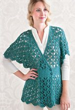 Save yarn with different crochet stitches, such as with the Spa Shawl Top by Doris Chan.