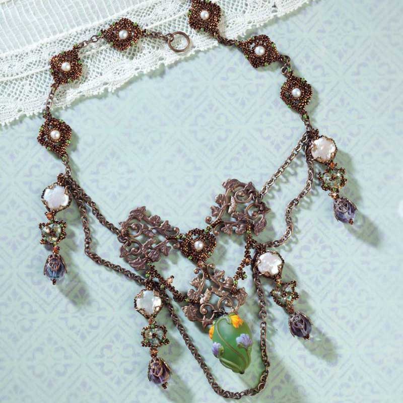 Bead Romantique by Lisa Kan - a book filled with romantic beaded jewelry designs. Quatrefoil Nouveau Festoon Necklace