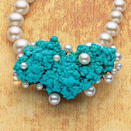 Reverse Soldering: Tiny Bubbles Pearl and Turquoise Invisible Setting Necklace by Betsy Lehndorff