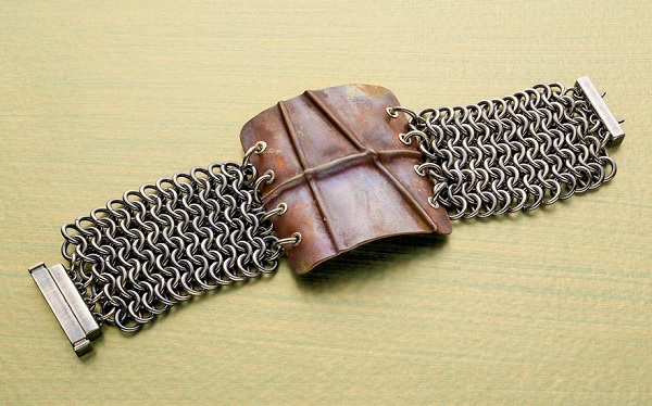 Double the Fun chain maille and fold formed bracelet by Jennifer Carlson