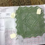 Galina Khmeleva’s handwritten lace knitting chart for a swatch that features the basic Orenburg element “diagonals” made for her video. The swatch chart is included in the downloadable materials that go along with the video. Photo by Jill Brooke.