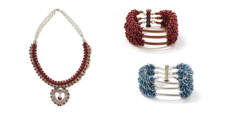 Hearts Afire Necklace and Holey Tubes! Cuff in Fuchsia and Blue