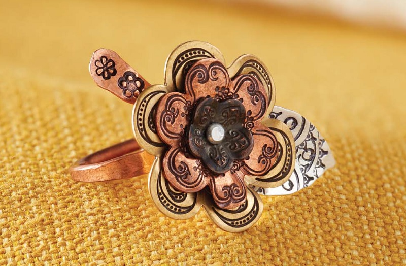 flower jewelry: Flower Ring from New Stamped Metal Jewelry by Lisa Niven Kelly and Taryn McCabe