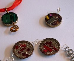 bottle cap upcycled mixed media jewelry