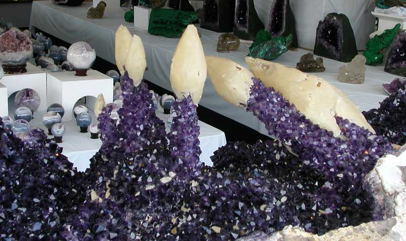 calcite on amethyst specimen