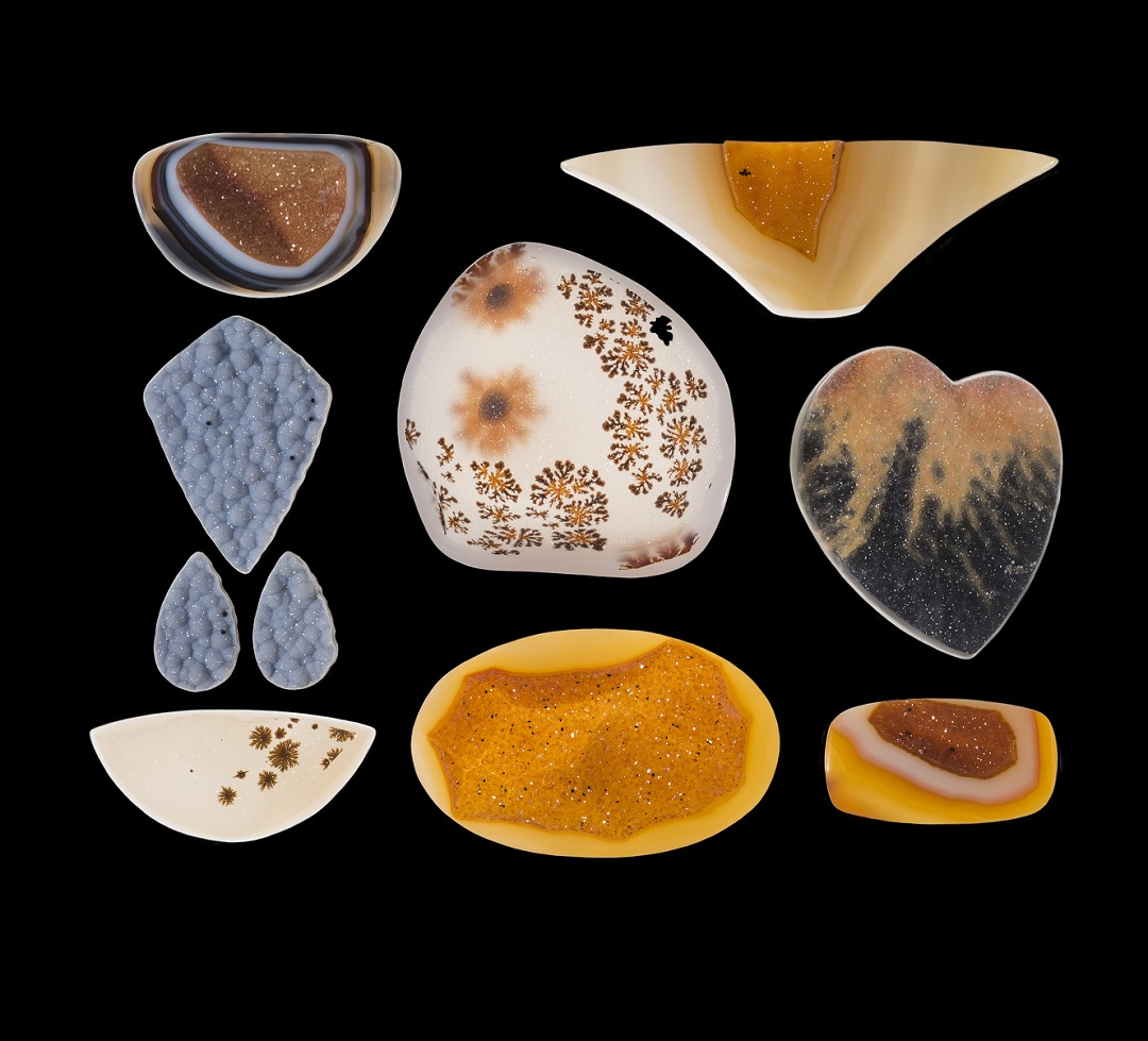 drusy gemstones: These drusies, cut by Greg Genovese, are just a small sample of what you can find when you look for these glittering gems. Photo courtesy Greg Genovese. See more of his work in Tucson at the Pueblo Show at the Riverpark Inn, Booths 66 and 67.