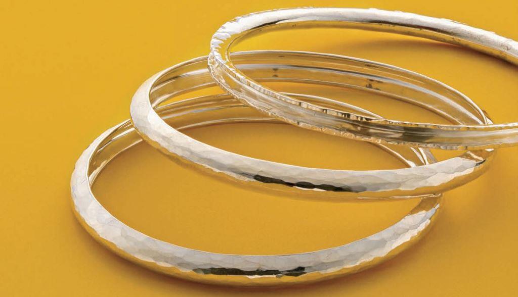 Intended for stacking, these Hammer Formed Fine Silver Bangles were originally published in Lapidary Journal Jewelry Artist January/February 2016. Photo: Jim Lawson