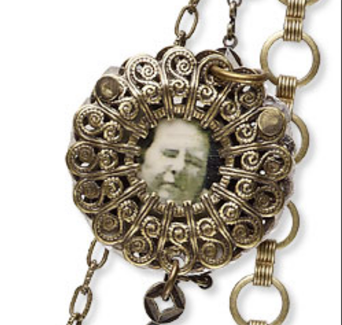 How to make vintage jewelry, Riveted filigree with grandmother's picture, Jewelry Stringing collection