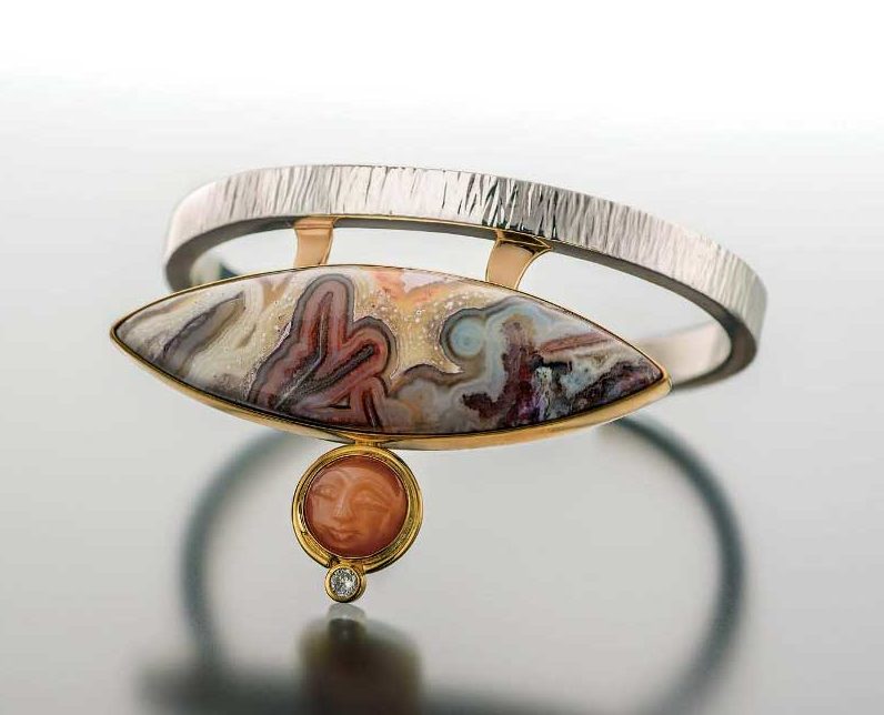 Sterling silver cuff and jessite cuff bracelet by John F. Heusler