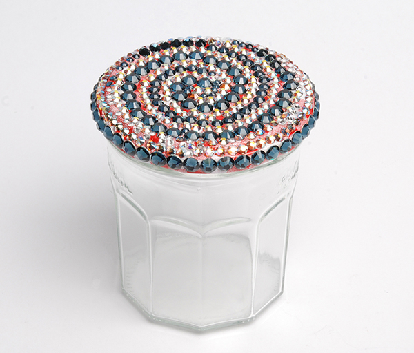 Glass jelly jar with some Swarovski flatbacks glued onto the lid