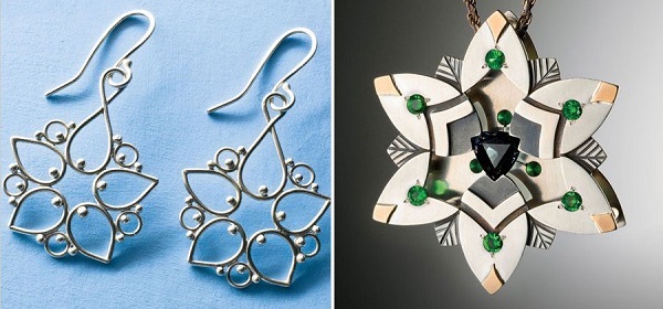 Argentium Filigree Earrings by Elizabeth Porter and Gemstone and Metal Pendant by Andy Lucas